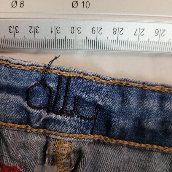 Girls Denim Skirt Upcycled Button Up Stretch Blue Denim. PARTY Christmas  size 6 - Picture 11 of 12